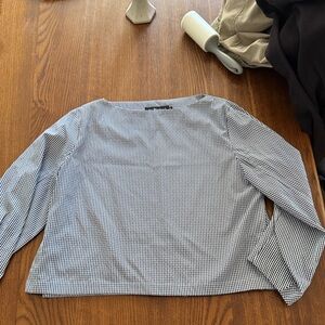 ALPHA60 Navy Gingham Blouse